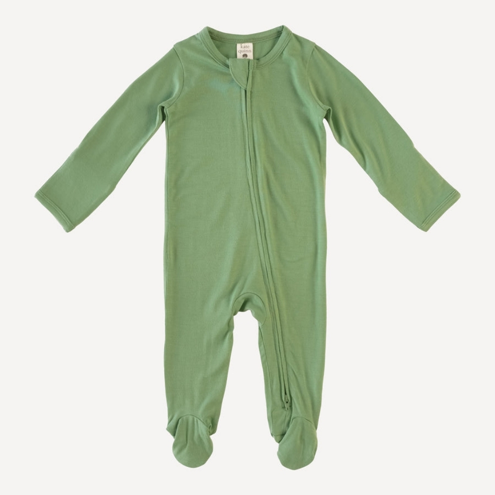 Kate Quinn Long Sleeve Zipper Footie Turf Green Bamboo - 0-3m